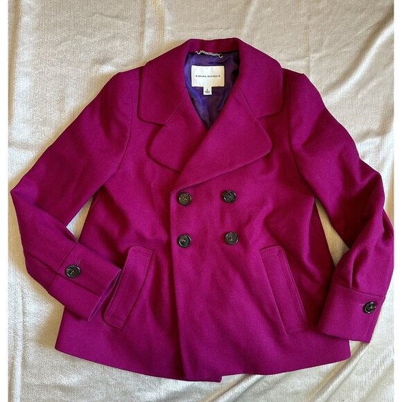 BANANA REPUBLIC Womens‎ Small Pink Double Breasted WOOL Blend Pea Coat Jacket - Picture 1 of 11